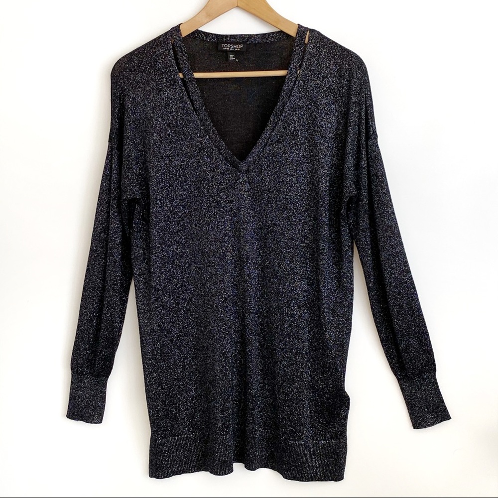 Topshop Glitter Metallic V-neck Top US6/EU38